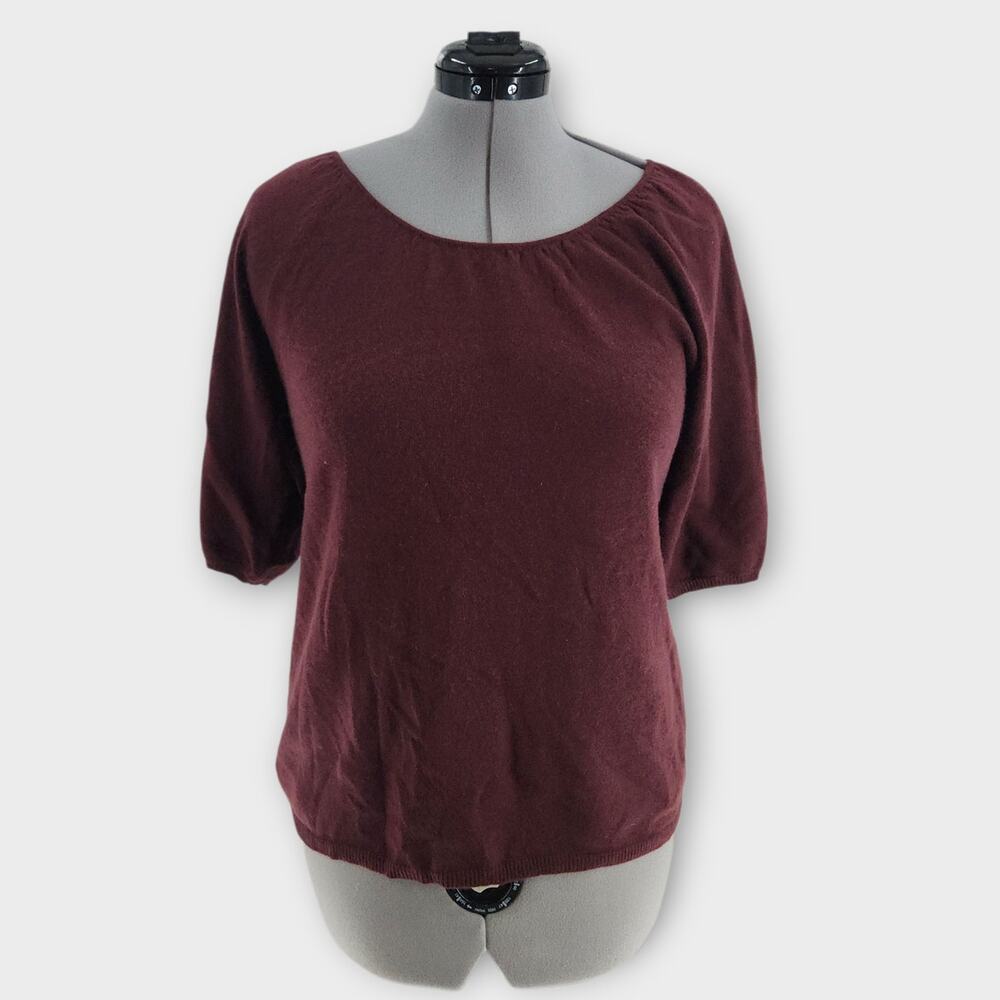 Vertical Design Cashmere Top Women's XL Merlot 2-Ply Short Sleeve Scoop Neck NWT